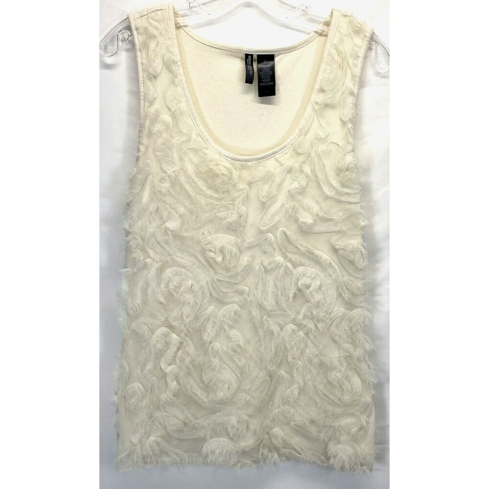 Bisou Bisou Women's Shaggy Embellished 20's Theme Tank Top Size L Ivory